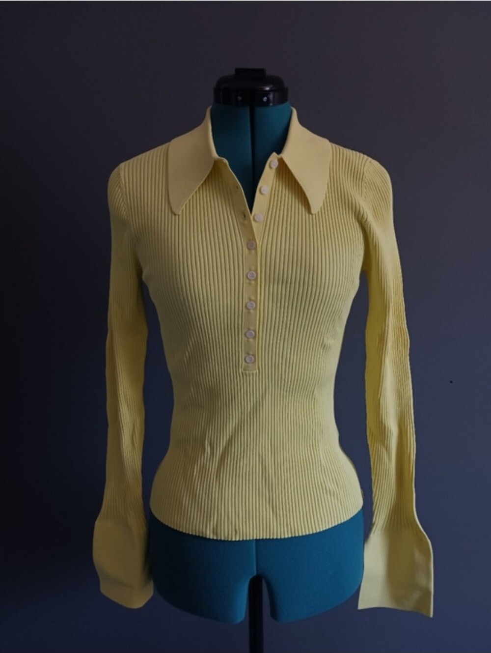 NWT A.L.C  Polo Cardigan Yellow Shirt Sweater Size L, long Sleeve